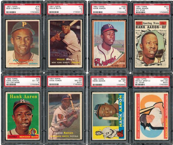 1957-1966 TOPPS PSA GRADED LOT OF 15 - MANTLE (3), AARON (8), MAYS (3), CLEMENTE (1)