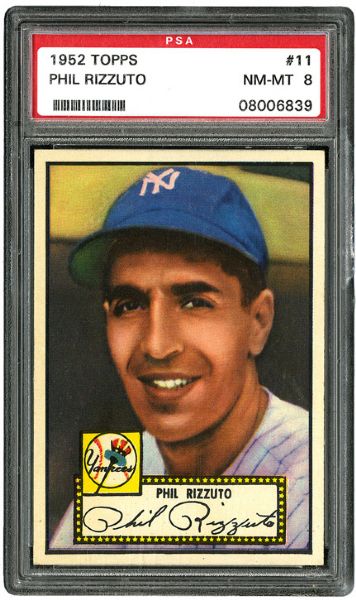 1952 TOPPS #11 PHIL RIZZUTO (RED BACK) NM-MT PSA 8