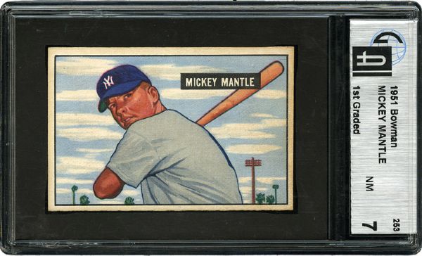 1951 BOWMAN #253 MICKEY MANTLE ROOKIE NM GAI 7