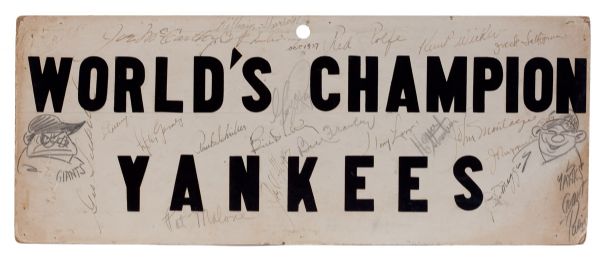 1937 NEW YORK YANKEES "WORLDS CHAMPION YANKEES" TEAM SIGNED SIGN