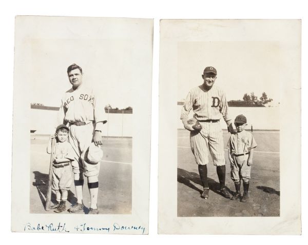 PAIR OF 1918 BABE RUTH AND TY COBB SNAPSHOT PHOTOS