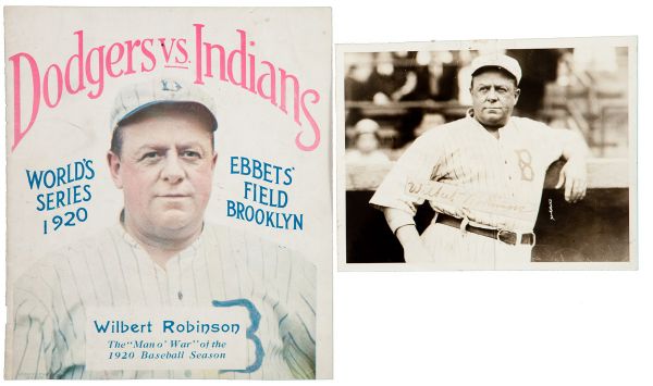 WILBERT ROBINSON CUT SIGNATURE AFFIXED TO PHOTO WITH 1920 WORLD SERIES PROGRAM COVER