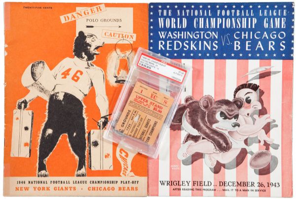 1943 NFL FOOTBALL WORLD CHAMPIONSHIP PROGRAM AND 1946 NFL CHAMPIONSHIP PLAYOFF PROGRAM WITH TICKET STUB