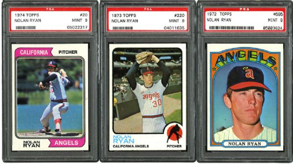 1972, 1973, 1974 TOPPS NOLAN RYAN CARDS - ALL MINT PSA 9