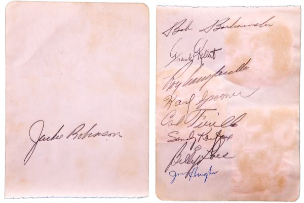 1955 BROOKLYN DODGERS AUTOGRAPHED ALBUM PAGES INCLUDING JACKIE ROBINSON SOLO