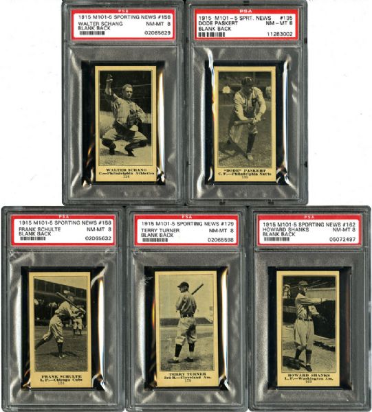 1915 M101-5 SPORTING NEWS (BLANK BACK) NM-MT LOT OF 5 - ALL (1/3)
