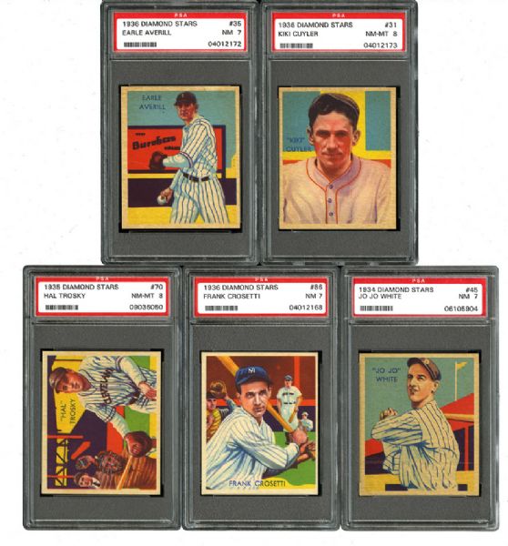 1934-36 DIAMOND STARS NM PSA 7 OR BETTER LOT OF (5) INCLUDING AVERILL AND CUYLER