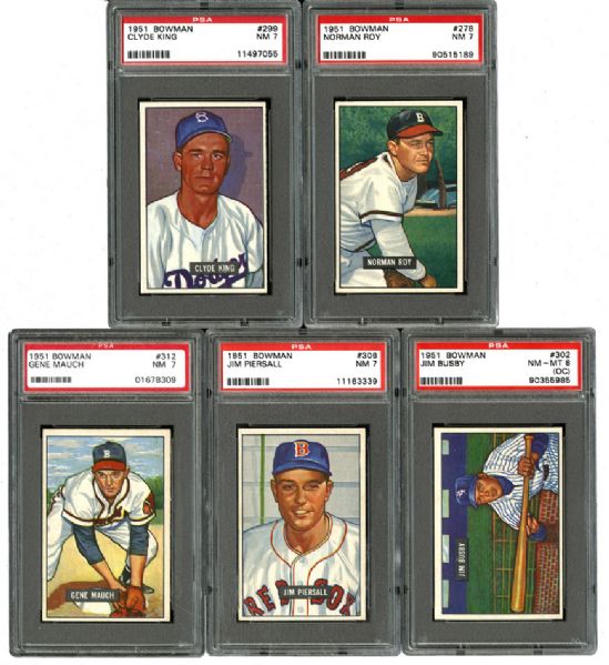 1951 BOWMAN BASEBALL NM PSA 7 OR BETTER LOT OF 16 INCLUDING 9 HIGH NUMBERS