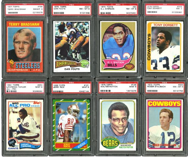 1970-1985 TOPPS FOOTBALL HALL OF FAME ROOKIE LOT OF 8 - ALL BUT 1 NM-MT PSA 8 OR BETTER