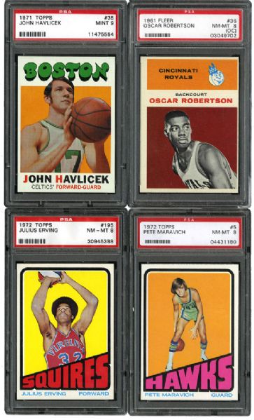 1961-1976 BASKETBALL NM PSA 7 OR BETTER LOT OF 9 HALL OF FAMERS INCLUDING ALCINDOR ROOKIE
