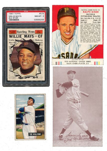 1951 THRU 1962 GRABBAG LOT OF 13 WITH TED WILLIAMS(2) AND OTHER HALL OF FAMERS