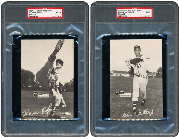 1954-56 SPIC AND SPAN BRAVES NEAR SET (15/18) WITH NM PSA 7 SPAHN AND MATHEWS