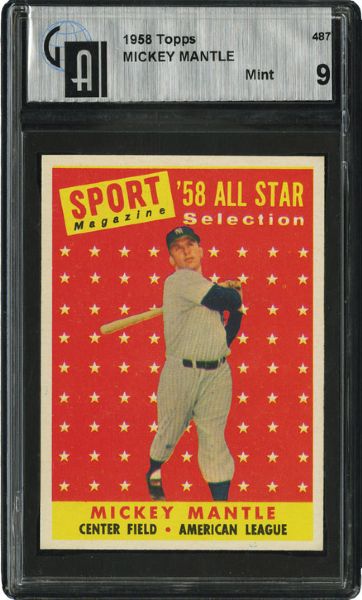 1958 TOPPS #487 MICKEY MANTLE ALL STAR MINT GAI 9
