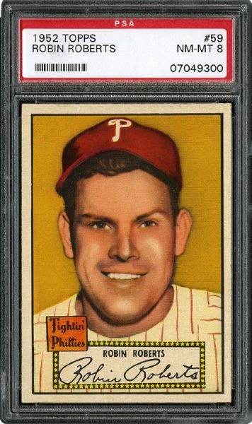 1952 TOPPS #59 ROBIN ROBERTS (RED BACK) NM-MT PSA 8