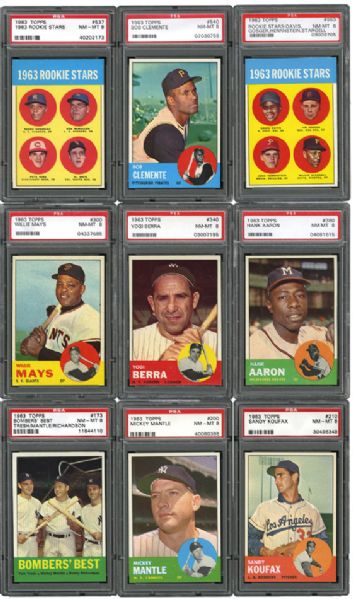 1963 TOPPS BASEBALL COMPLETE SET OF 576 GRADED ENTIRELY NM-MT PSA 8 OR BETTER(#14 ON THE PSA SET REGISTRY - 8.01 GPA)