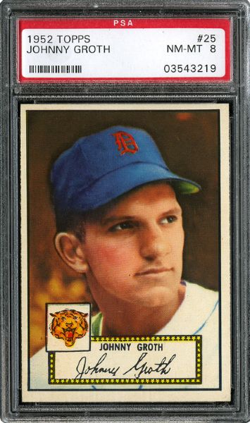 1952 TOPPS #25 JOHNNY GROTH (RED BACK) NM-MT PSA 8