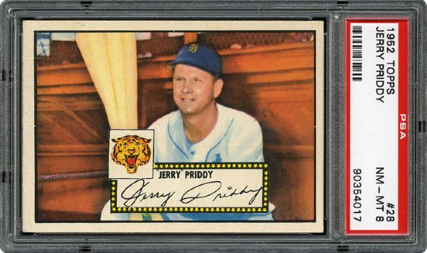 1952 TOPPS #28 JERRY PRIDDY (RED BACK) NM-MT PSA 8