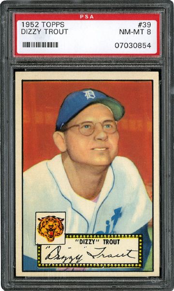 1952 TOPPS #39 DIZZY TROUT (RED BACK) NM-MT PSA 8