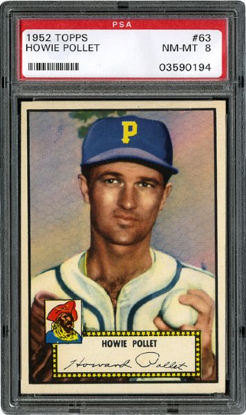 1952 TOPPS #63 HOWIE POLLET (RED BACK) NM-MT PSA 8