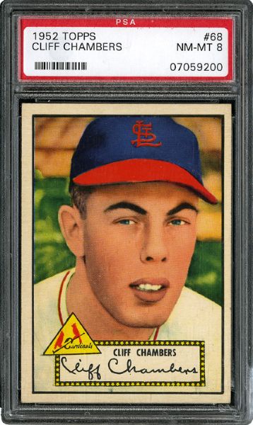 1952 TOPPS #68 CLIFF CHAMBERS (RED BACK) NM-MT PSA 8