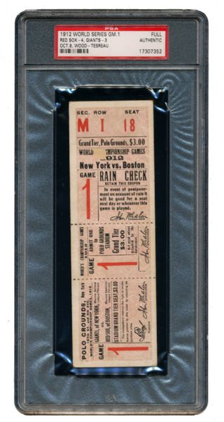 1912 WORLD SERIES (NEW YORK GIANTS VS BOSTON RED SOX) FULL TICKET