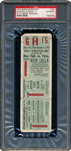1913 WORLD SERIES (NEW YORK GIANTS VS PHILADELPHIA ATHLETICS) FULL TICKET (1/1)