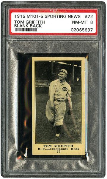 1915 M101-5 SPORTING NEWS (BLANK BACK) #72 TOM GRIFFITH NM-MT PSA 8 (1/1)