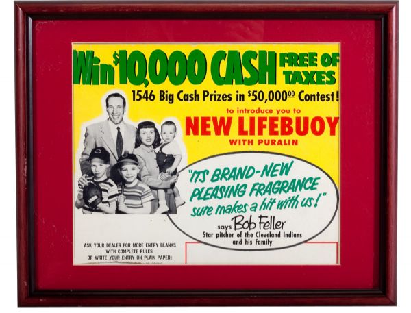 LIFEBUOY SOAP 1950S ADVERTISEMENT FEATURING BOB FELLER AND FAMILY