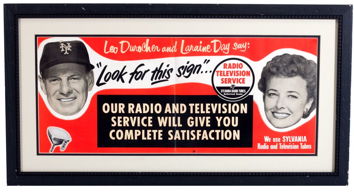 Lot Detail - 1950'S LEO DUROCHER AND LORRAINE DAY AD DISPLAY FOR ...