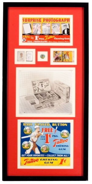 COMPREHENSIVE 1933 TATTOO ORBIT DISPLAY INCLUDING ORIGINAL ADVERTISING, PIN, WRAPPER AND MORE