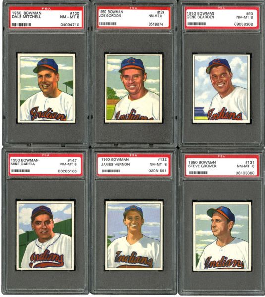 1950 BOWMAN NM-MT PSA 8 (9) AND NM PSA 7 (2) CLEVELAND INDIANS LOT WITH WYNN, GARCIA, GORDON, AND ROSEN(2)