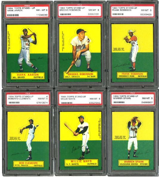 1964 TOPPS STAND-UPS NM-MT PSA 8 PARTIAL SET (38/77) WITH AARON, CLEMENTE, MAYS, SINGLE PRINTS