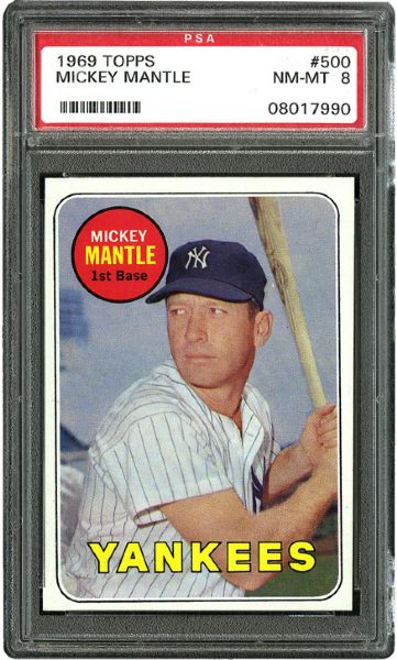 1969 TOPPS #500 MICKEY MANTLE NM-MT PSA 8