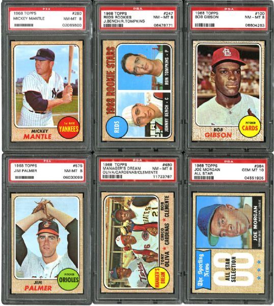 1968 TOPPS BASEBALL NM-MT PSA 8 OR BETTER LOT OF 6 HALL OF FAMERS INCLUDING MICKEY MANTLE AND BENCH ROOKIE