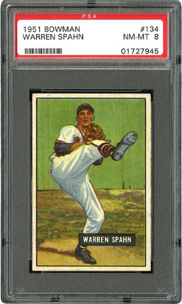 1951 BOWMAN #134 WARREN SPAHN NM-MT PSA 8