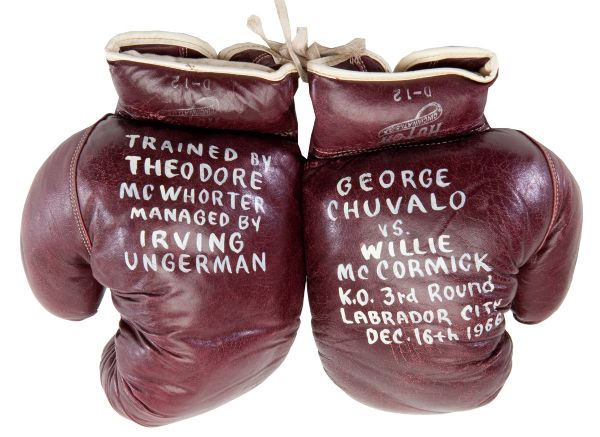 GEORGE CHUVALO FIGHT WORN GLOVES VS. WILLIE MCCORMICK DEC. 16th, 1966