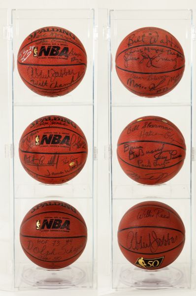 TRIO OF AUTOGRAPHED NBA 50TH ANNIVERSARY BASKETBALLS COMPRISING 40 OF THE NBAS 50 GREATEST PLAYERS 