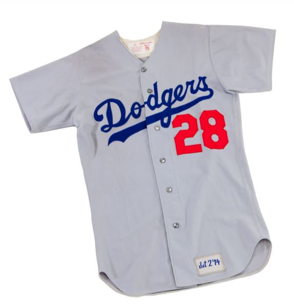 1974 MIKE MARSHALL SIGNED LOS ANGELES DODGERS GAME WORN ROAD JERSEY FROM CY YOUNG SEASON