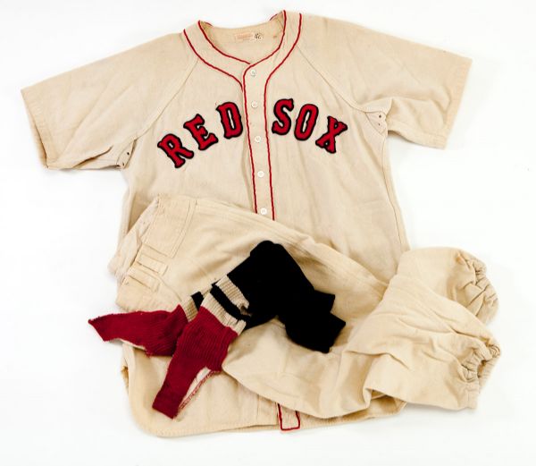 1940s RED SOX FULL UNIFORM INCL. JERSEY PANTS AND STIRRUPS