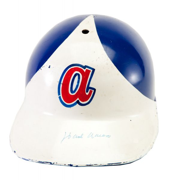CIRCA 1974 ATLANTA BRAVES GAME USED BATTING HELMET SIGNED BY AND ATTRIBUTED TO HANK AARON