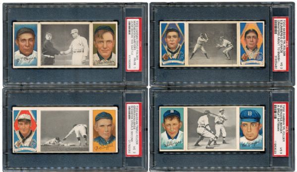 1912 T202 HASSAN TRIPLE FOLDER PSA 1(3), 2(7), AND 3(8) GRADED LOT OF 18