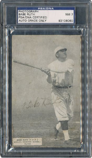 BABE RUTH AUTOGRAPHED 1925 EXHIBIT CARD GRADED NM 7 BY PSA/DNA (AUTO.)