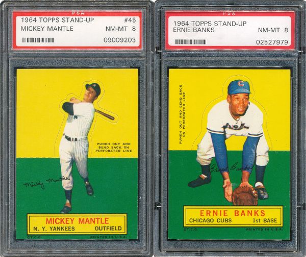 1964 TOPPS STAND-UP MICKEY MANTLE AND ERNIE BANKS - BOTH NM-MT PSA 8