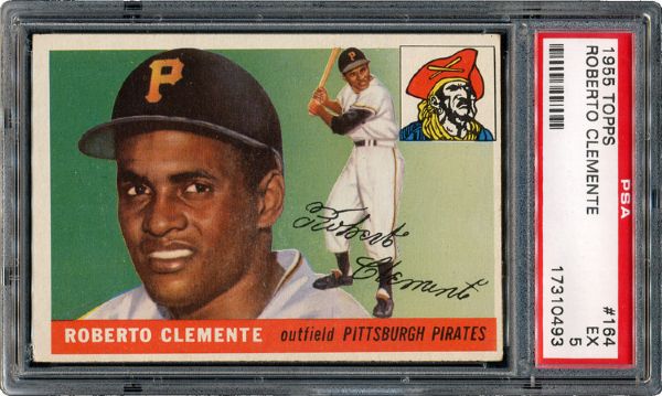 1955 TOPPS #164 ROBERTO CLEMENTE ROOKIE CARD EX PSA 5