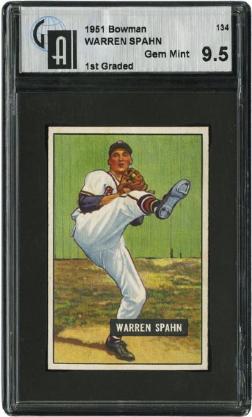1951 BOWMAN #134 WARREN SPAHN MINT+ GAI 9.5