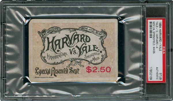 1894 HARVARD - YALE FOOTBALL TICKET STUB PSA AUTHENTIC (1/1)