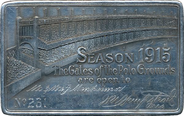 1915 NEW YORK GIANTS SILVER SEASON PASS