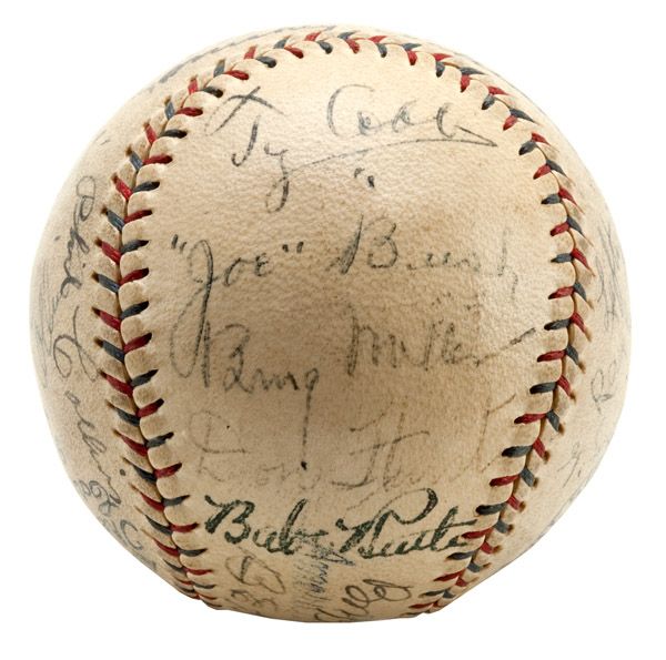 1928-9 PHILADELPHIA AS AND PHILLIES SIGNED BASEBALL PLUS BABE RUTH AND WALTER JOHNSON