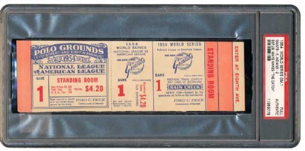 1954 WORLD SERIES GAME ONE FULL TICKET "MAYS CATCH"
