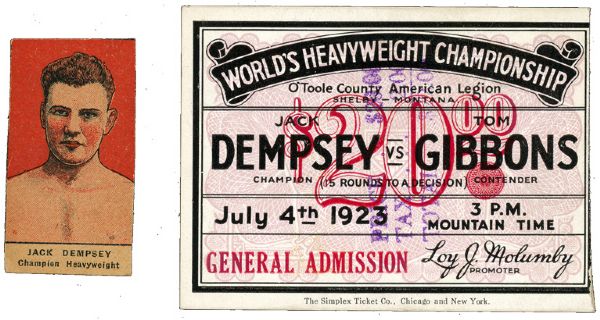1923 JACK DEMPSEY VS. TOM GIBBONS WORLD CHAMPIONSHIP FIGHT TICKET STUB